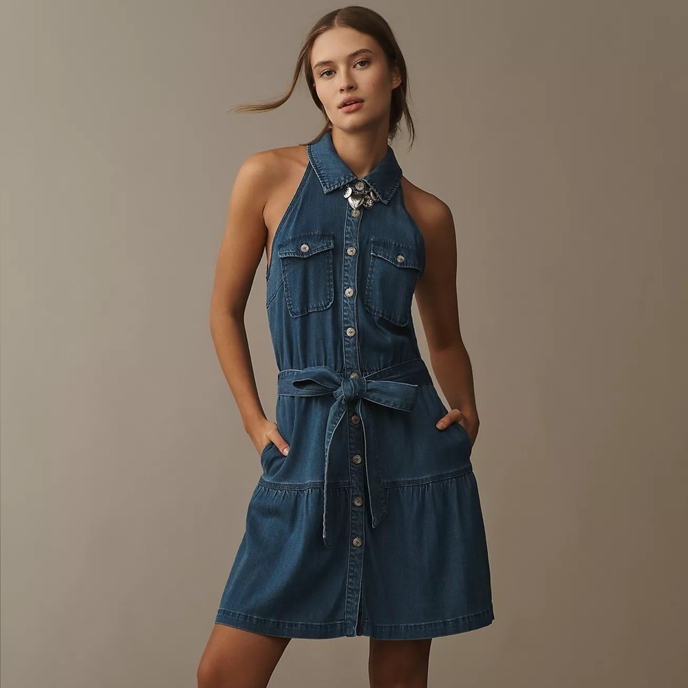 NWT! Sam Edelman Diana Sleeveless Collared Denim Mini Dress - Size XL 🏰